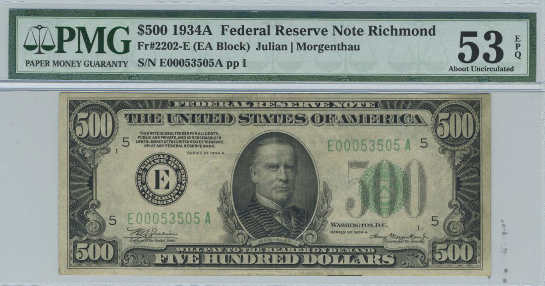 Fr. 2202-E - 1934A $500 Richmond FRN (1 of 2)