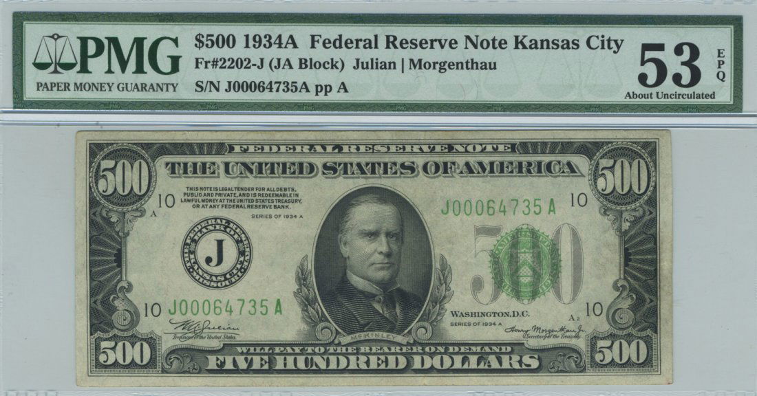 Fr. 2202-J - 1934A $500 Kansas City FRN (1 of 2)