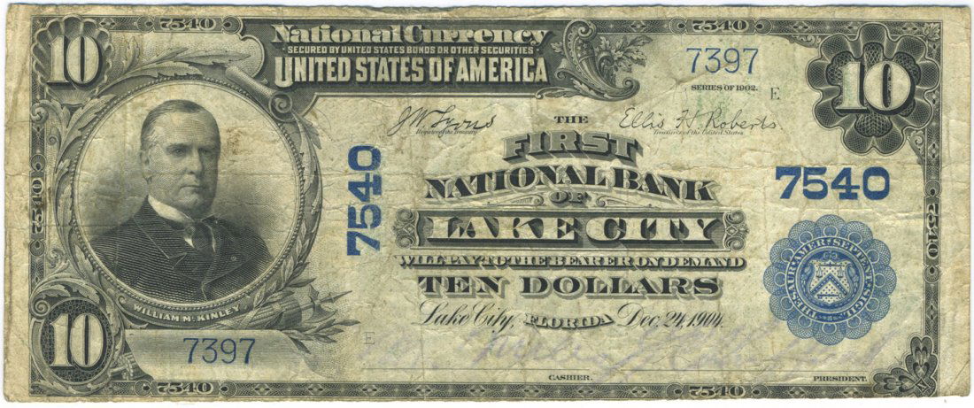 Lake City, FL - Ch. 7540 - 1902 $10 Blue Seal Plain (1 of 2)