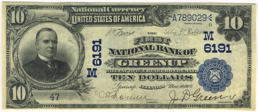 Greenup, IL - Ch. 6191 - 1902 $10 Blue Seal Date Back (1 of 2)