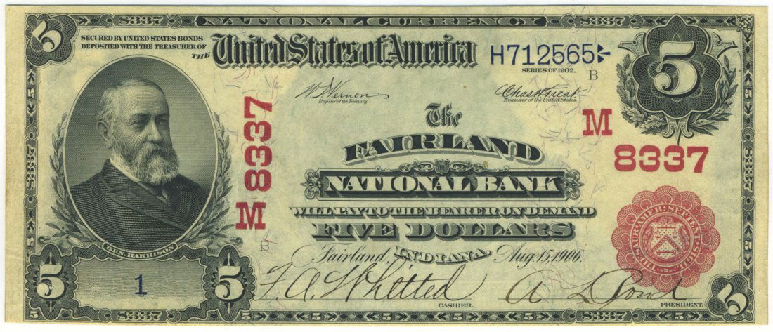 Fairland, IN - Ch. 8337 - 1902 $5 Red Seal (1 of 2)