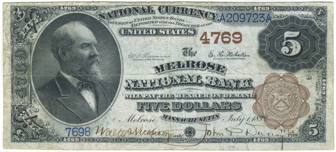 Melrose, MA - Ch. 4769 - 1882 $5 Brown Back (1 of 2)