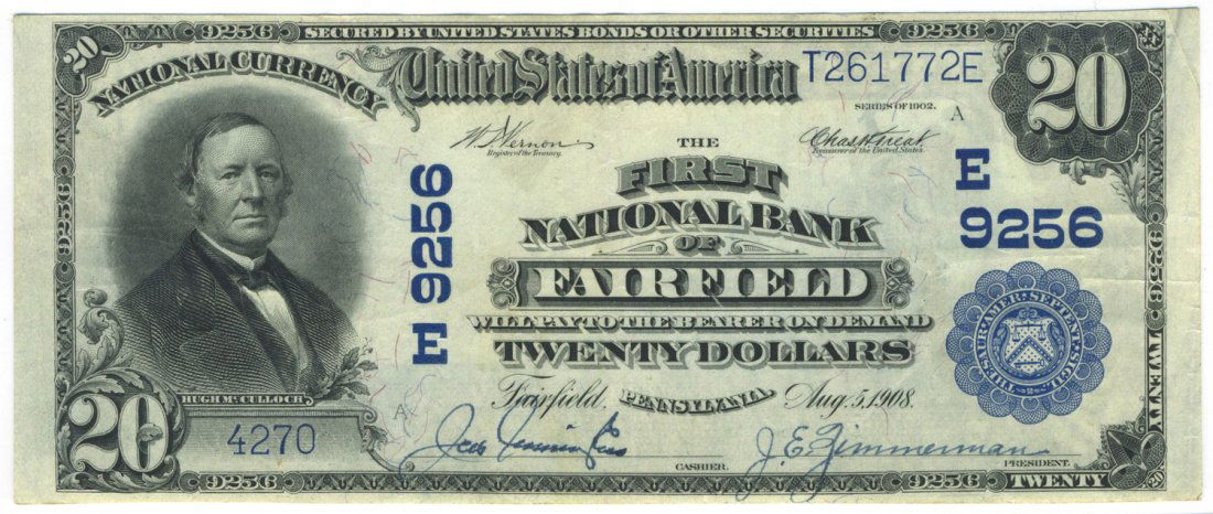 Fairfield, PA - Ch. 9256 - 1902 $20 Blue Seal Plain (1 of 2)