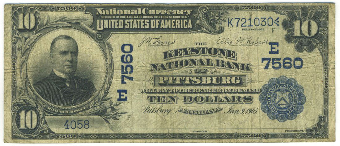 Pittsburg, PA - Ch. 7560 - 1902 $10 Blue Seal Date Back (1 of 2)