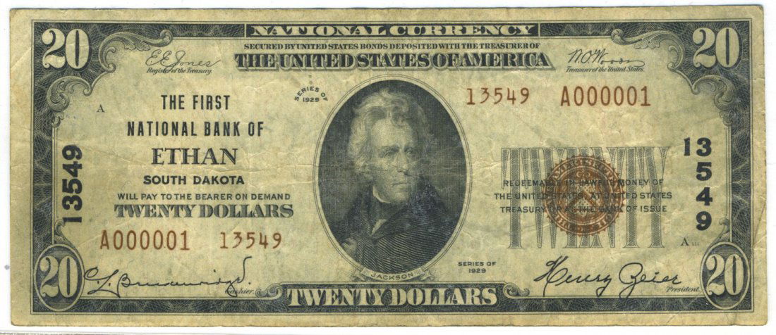 Ethan, SD - Ch. 13549 - 1929 $20 Type2 (1 of 2)