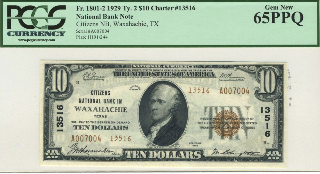 Waxahachie, TX - Ch. 13516 - 1929 $10 Type2 (1 of 2)