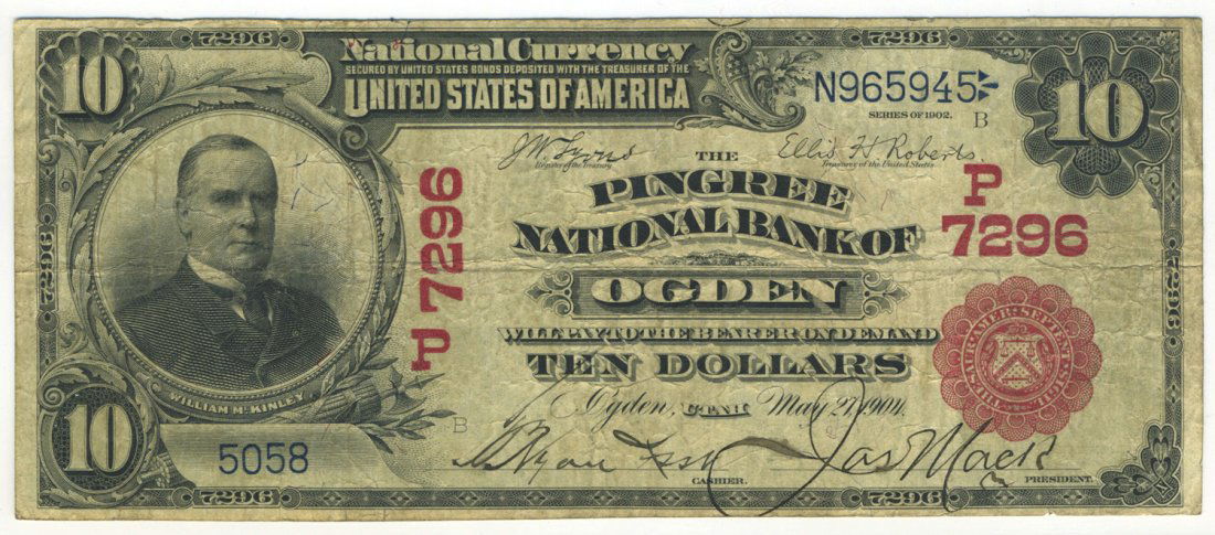 Ogden, UT - Ch. 7296 - 1902 $10 Red Seal (1 of 2)