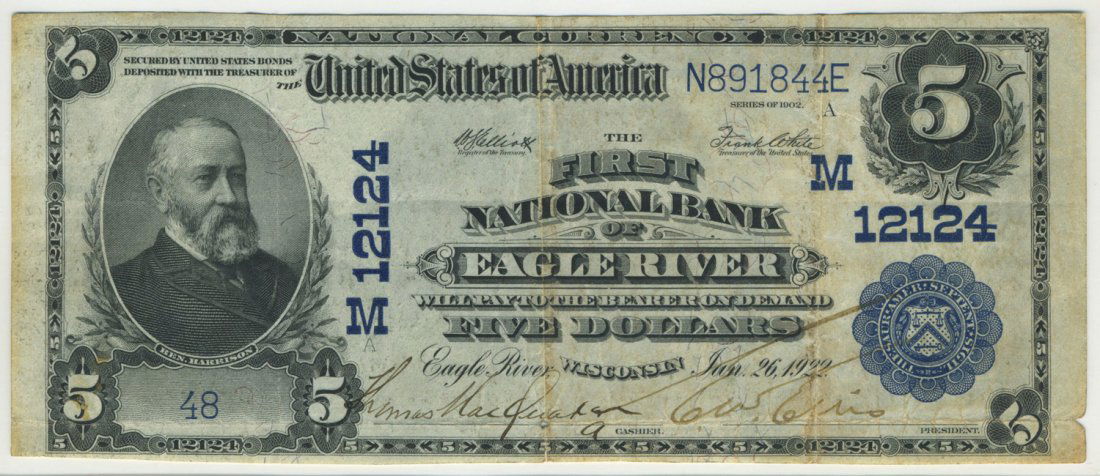Eagle River, WI - Ch. 12124 - 1902 $5 Blue Seal PB (1 of 2)