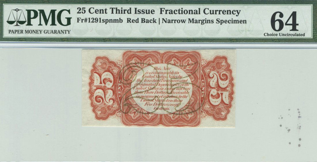 Fractional Currency - 3rd Issue 25 Cents Specimen (1 of 2)
