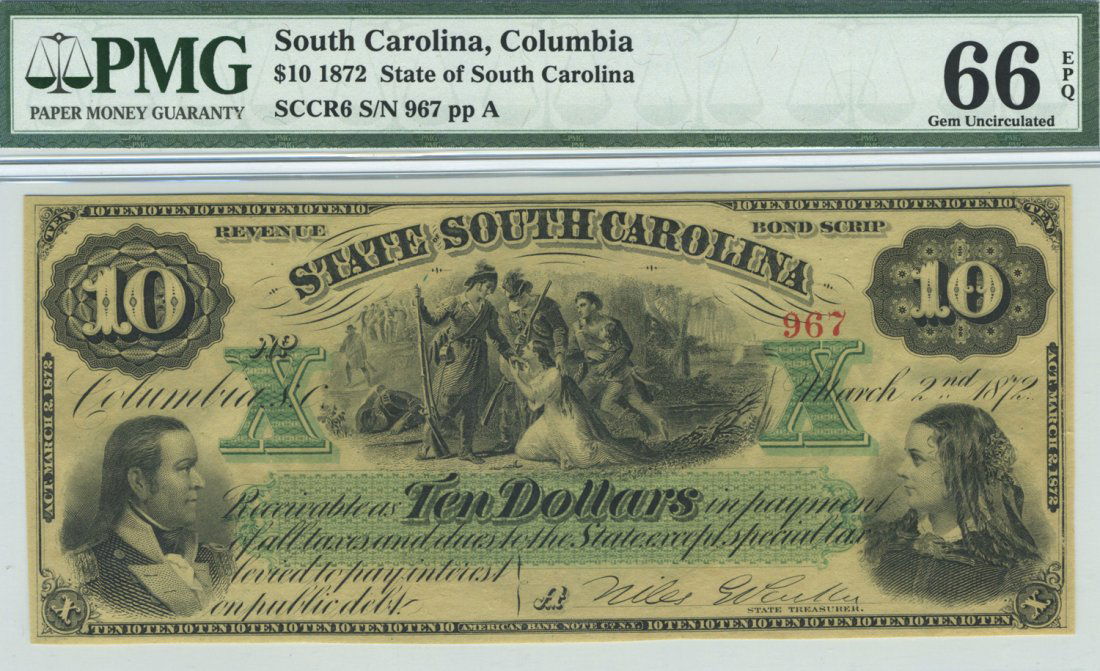 State of South Carolina 1872 $10 Obsolete (1 of 2)