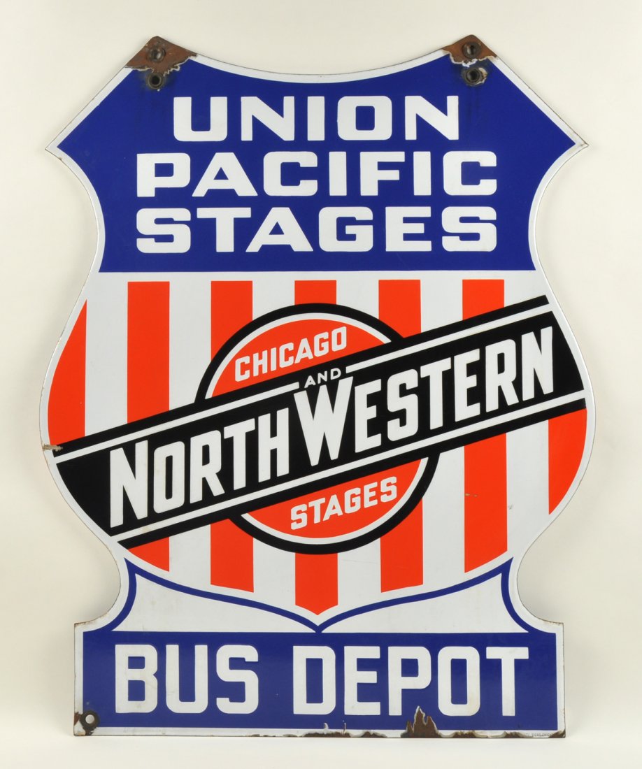 Union Pacific Stages Bus Depot Porcelain Sign (1 of 2)
