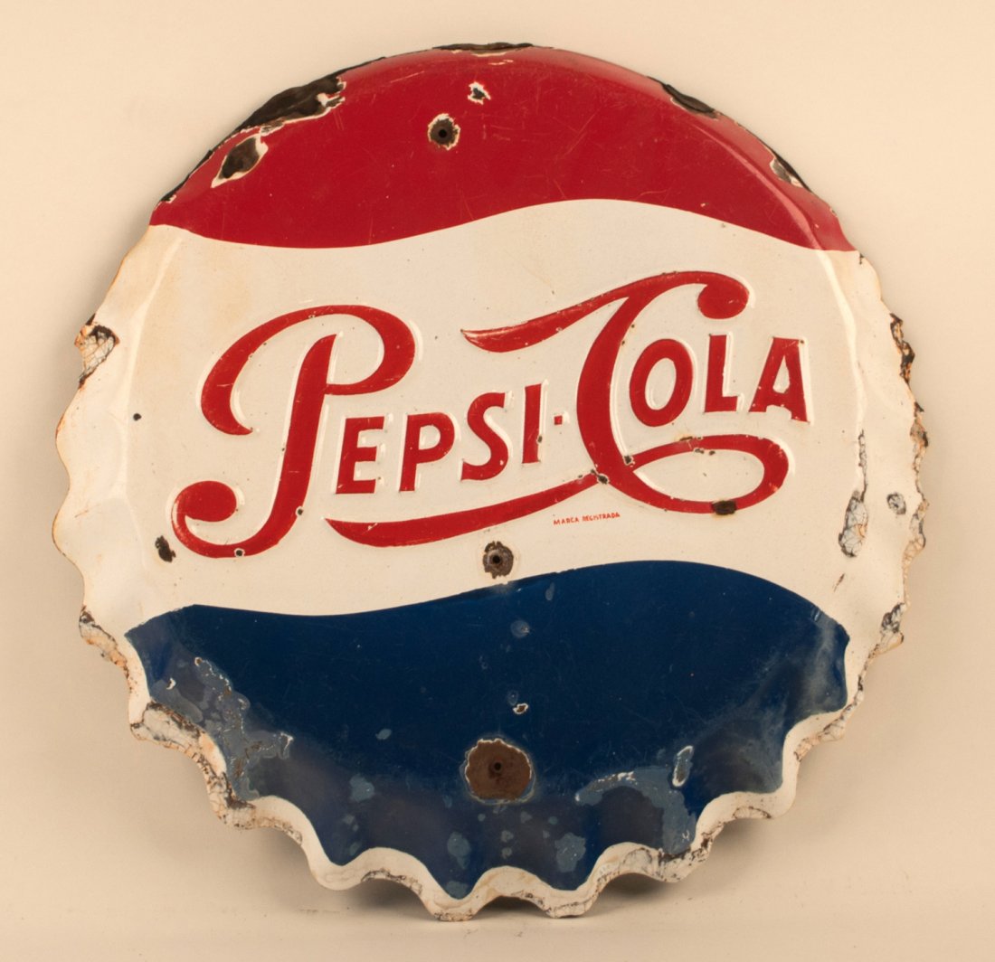 Pepsi Cola Porcelain Bottle Cap Sign (1 of 2)