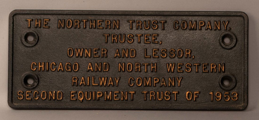 C&NW Equipment Trust Plate - 2nd Trust of 1953 (1 of 2)