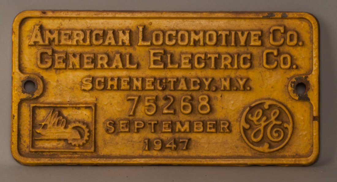 OIM 1101 - RS-2 Diesel Locomotive Builder's Plate: ALCO - Schenectady Diesel Locomotive Builder's Plate 75268 off of Oliver Iron Mining Railroad ( OIM ) Locomotive #1101 a RS-2. 12" x 6"
