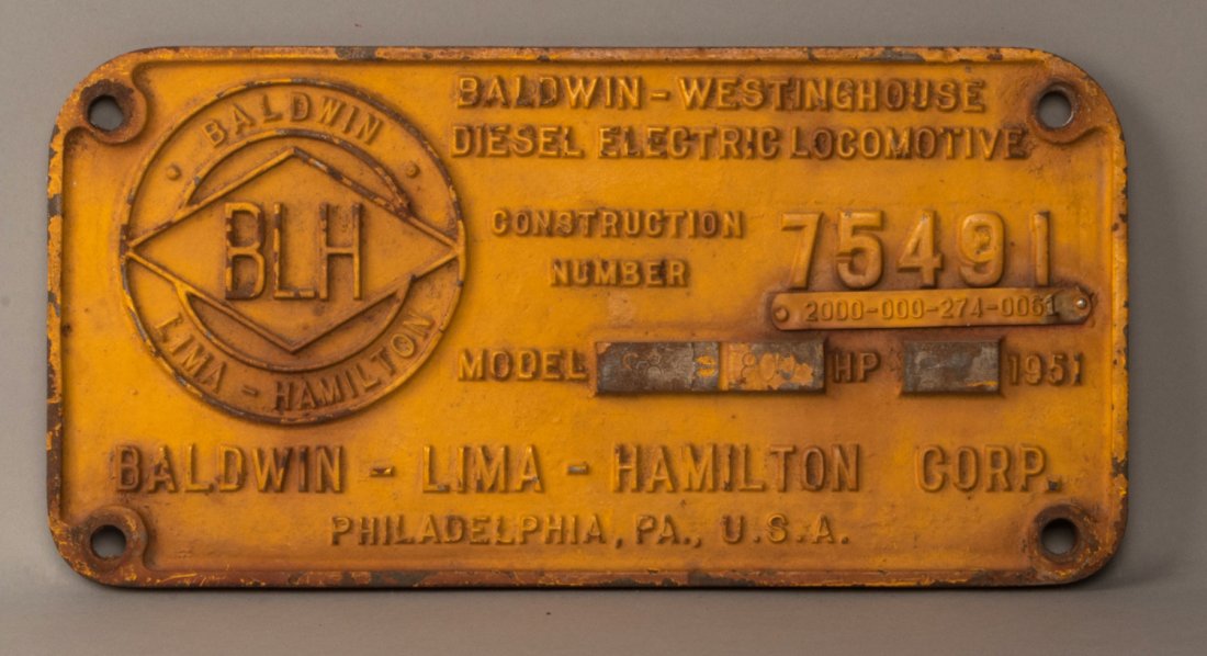OIM 1204B - S-8B Diesel Locomotive Builder's Plate (1 of 2)