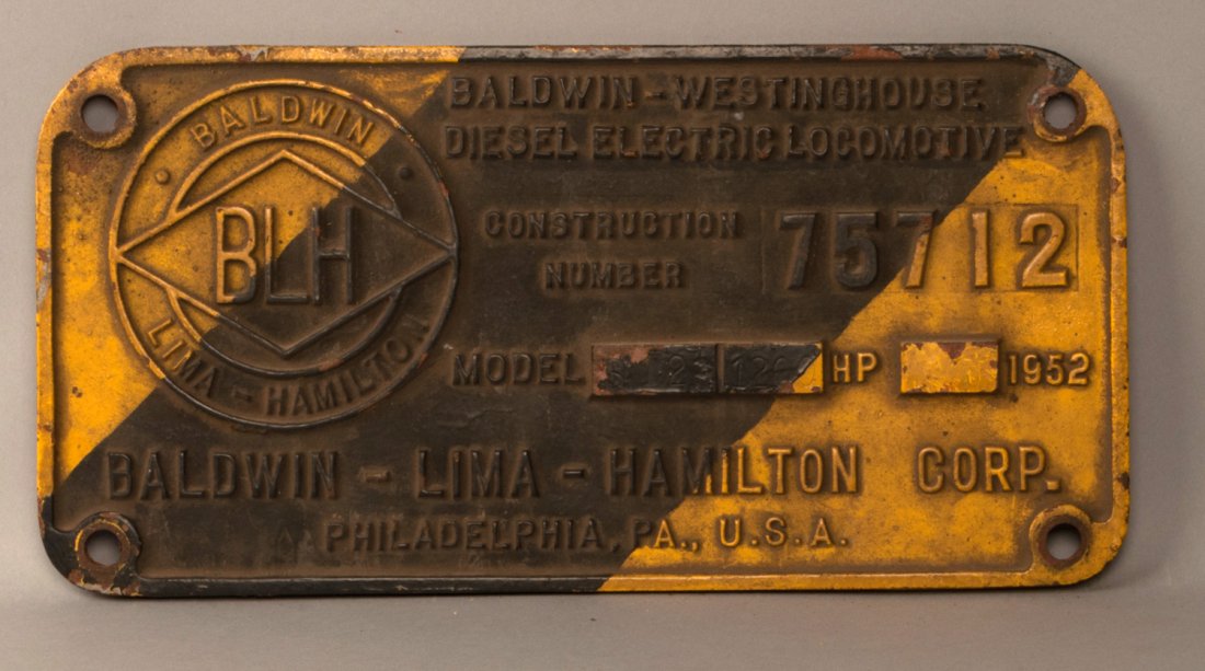 USN 65.0372 - S-12 Diesel Locomotive Builder's Plate (1 of 2)
