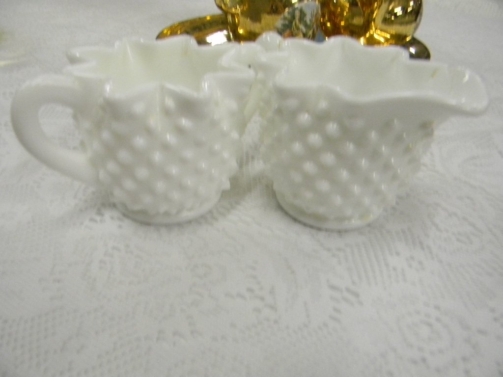 Fenton Hobnail Creamer & Sugar: Fenton Hobnail Creamer & Sugar White Glass