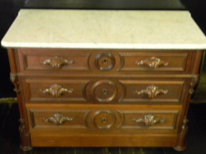 Victorian Era Chest Of Drawers With White Marble