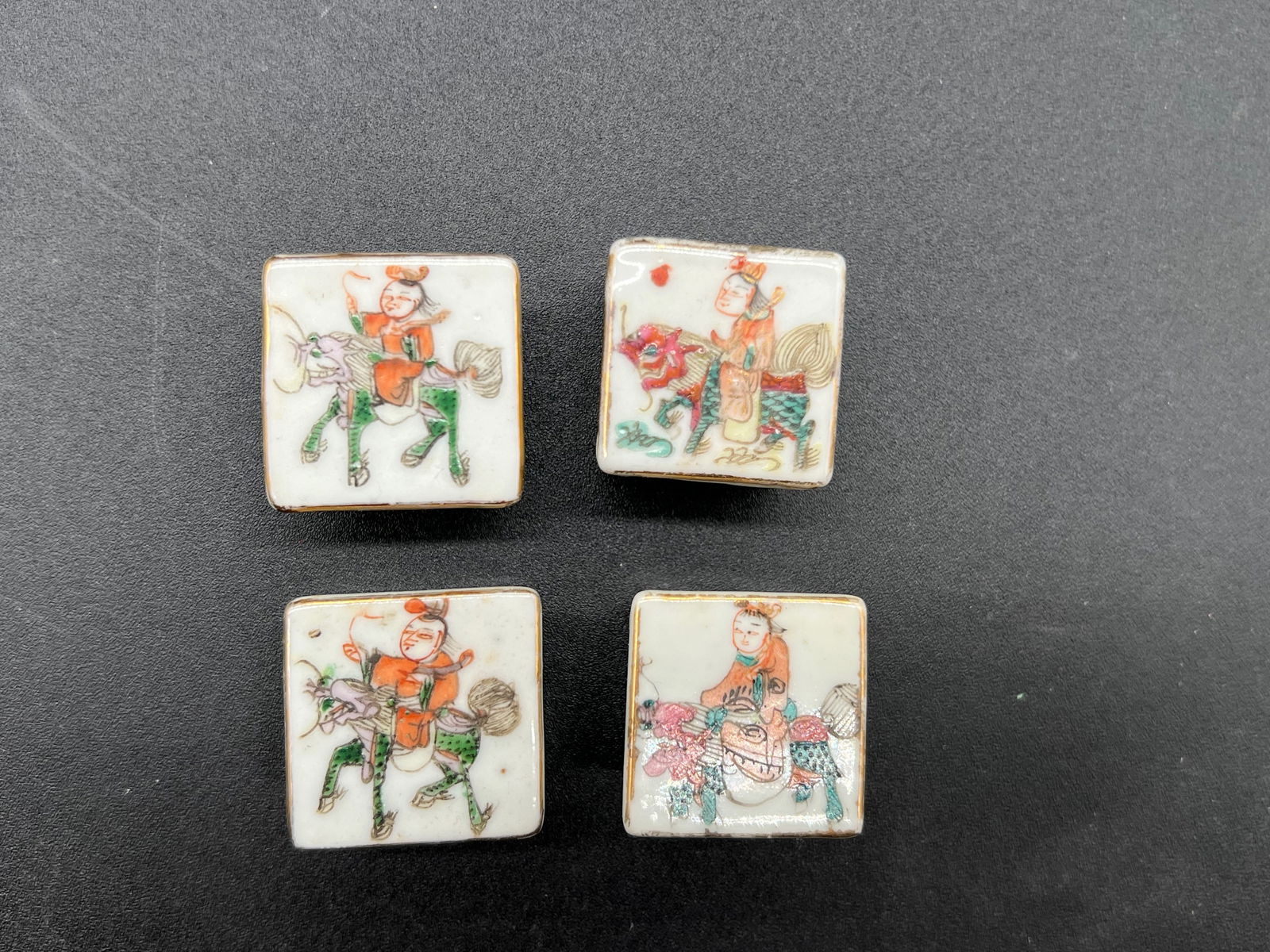 Set of four Antique Chinese porcelain pill boxes: Each box : 1 x 1 x 1 inch
