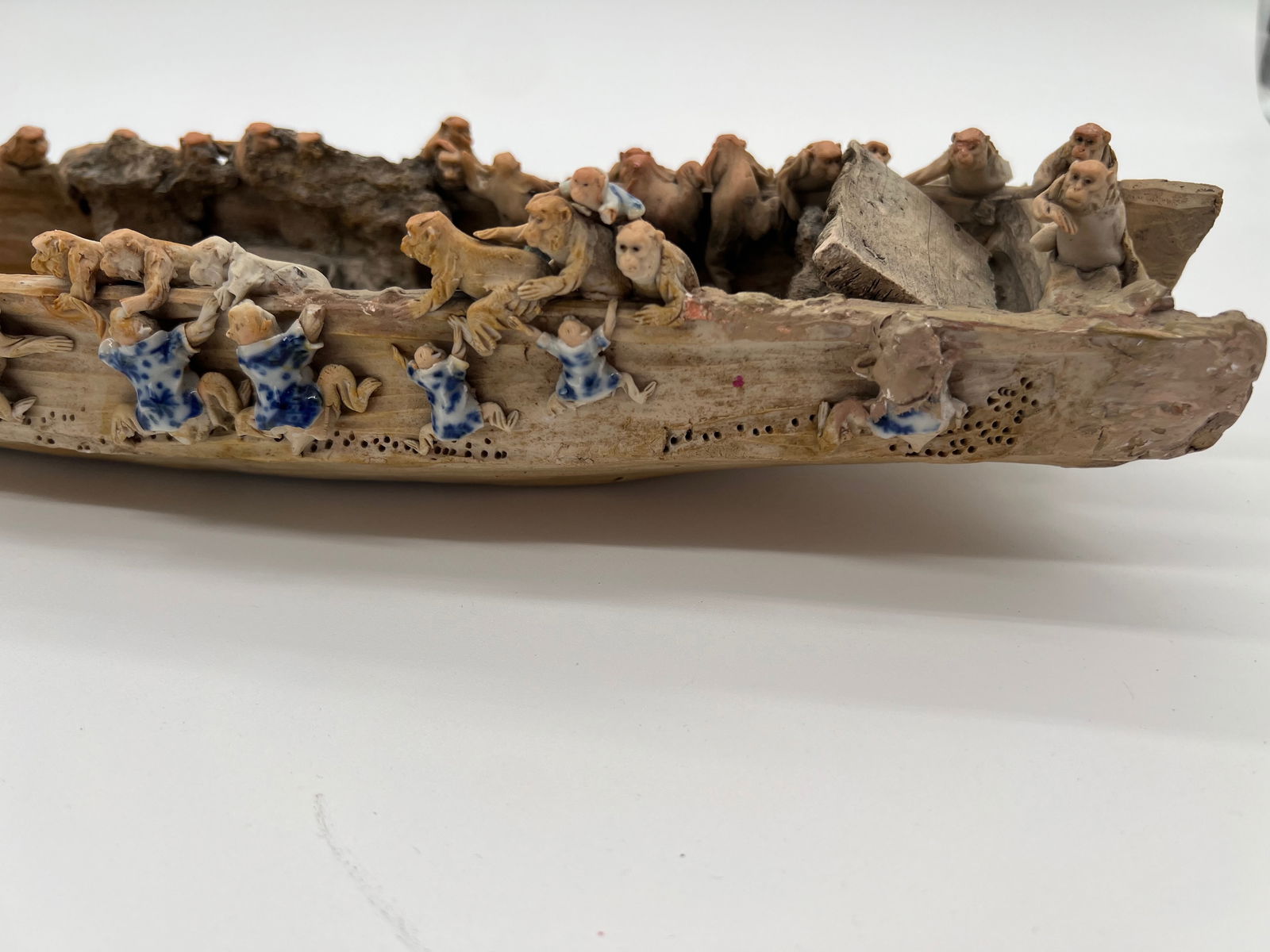Antique Japanese monkeys on the fish boat clay statue (1 of 16)