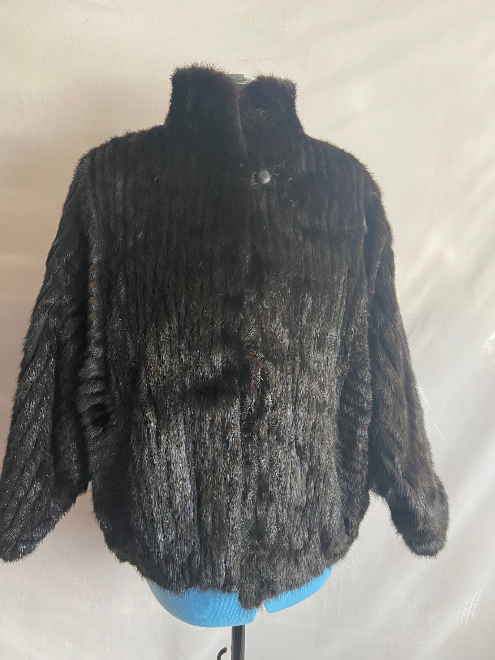 Reversible bat sleeve mink fur and black leather coat jacket size large (1 of 9)