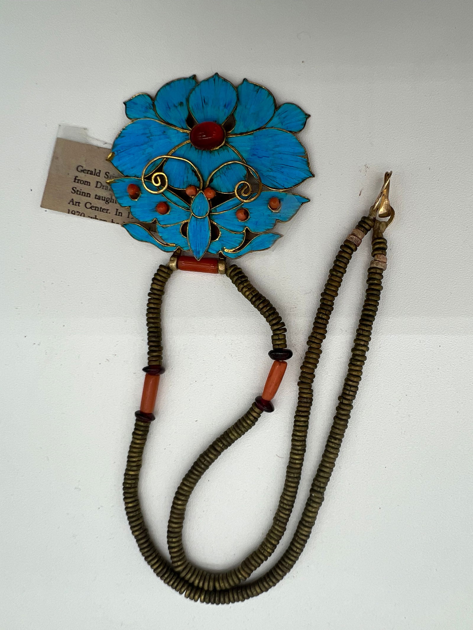 A Chinese Kingfisher feather gilt silver coral hairpin ornament necklace (1 of 8)