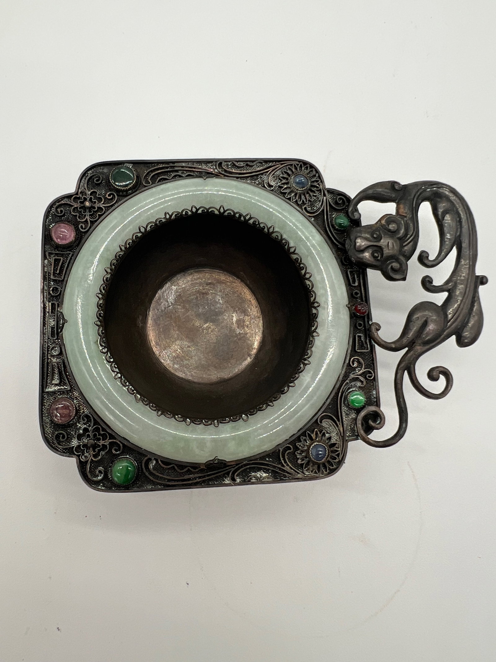 A Chinese silver filigree bowl with jadeite bangle (1 of 6)