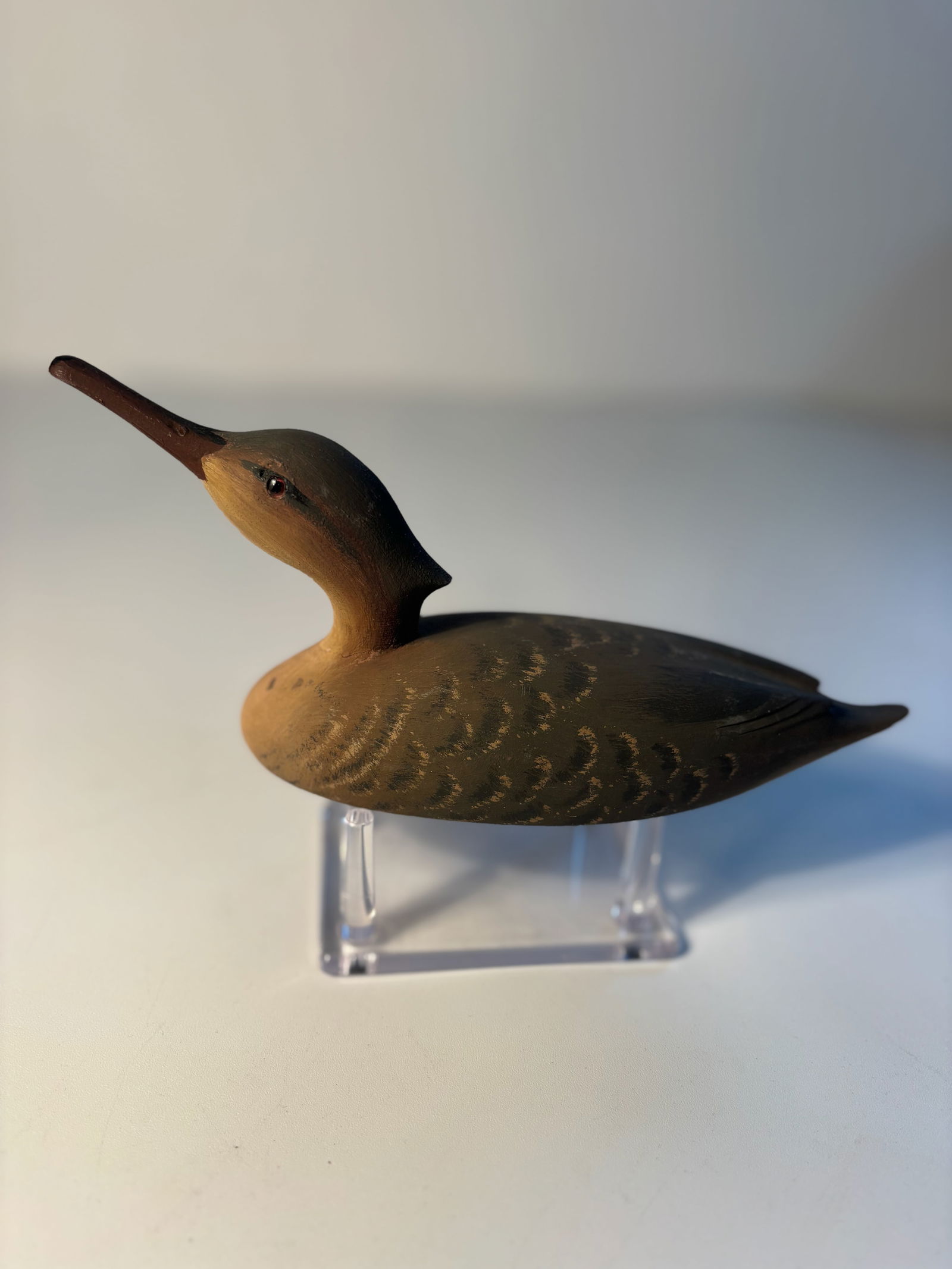 Tom Hunter carved wooden "Red-breasted Merganser" female decoy signed (1 of 5)