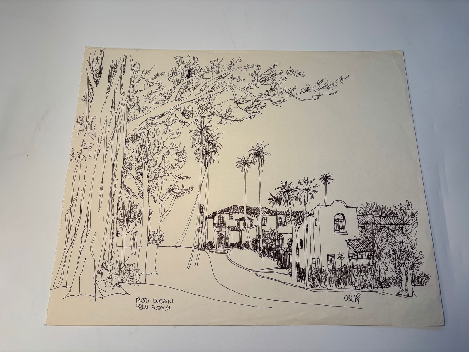 Pen-and-ink architectural Sketch "1200 Ocean Palm Beach, FL "signed by William Orlandorf (1 of 6)