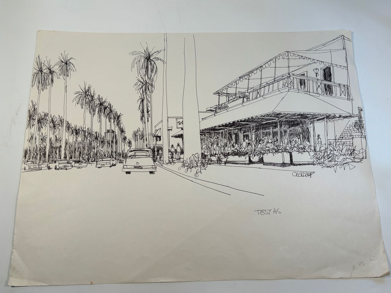 Pen-and-ink architectural Sketch " TESTA'S , Palm Beach, FL "signed by William Orlandorf (1 of 7)