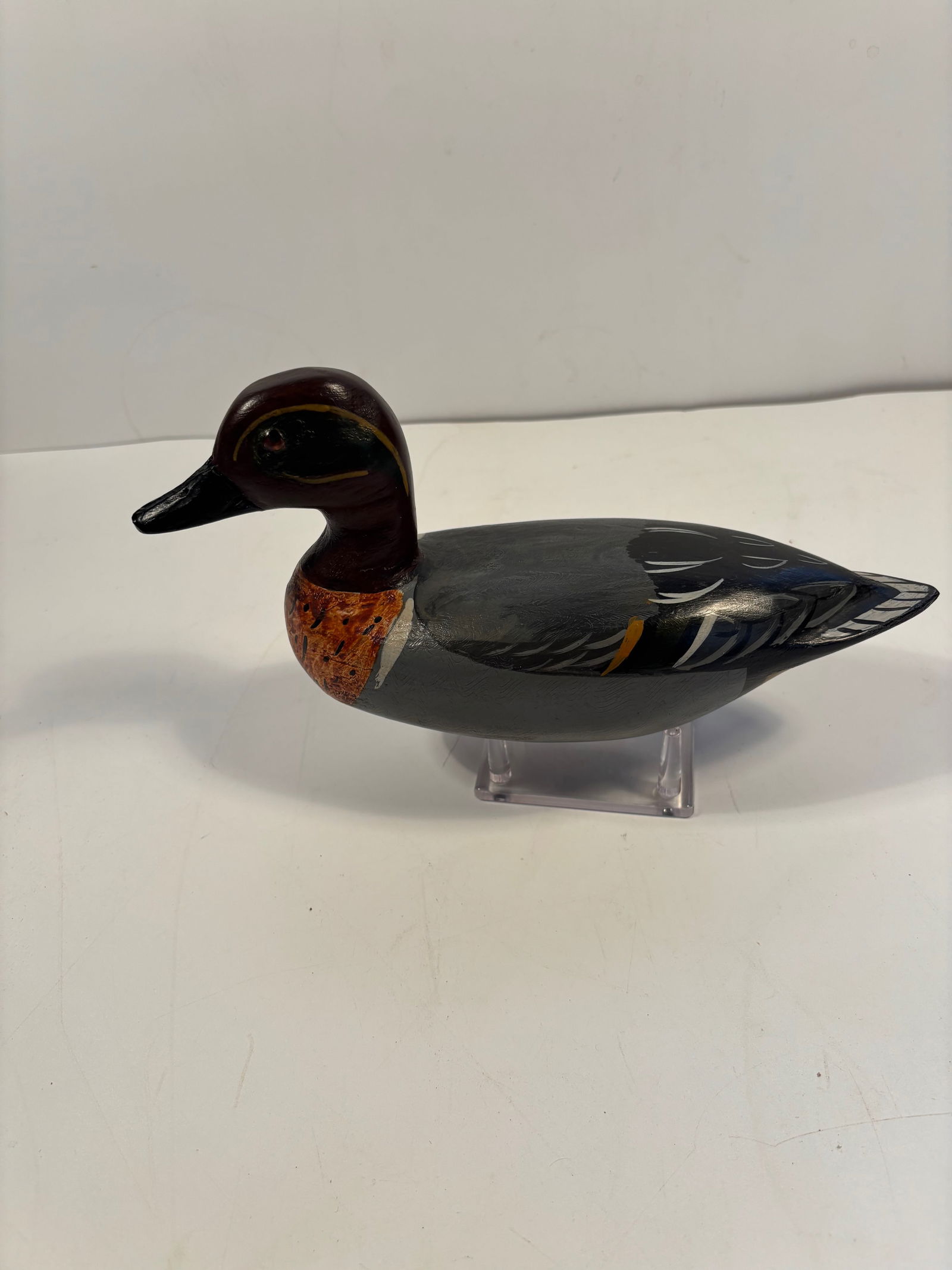Weighted Green winged teal Drake Duck Decoy signed bottom (1 of 7)