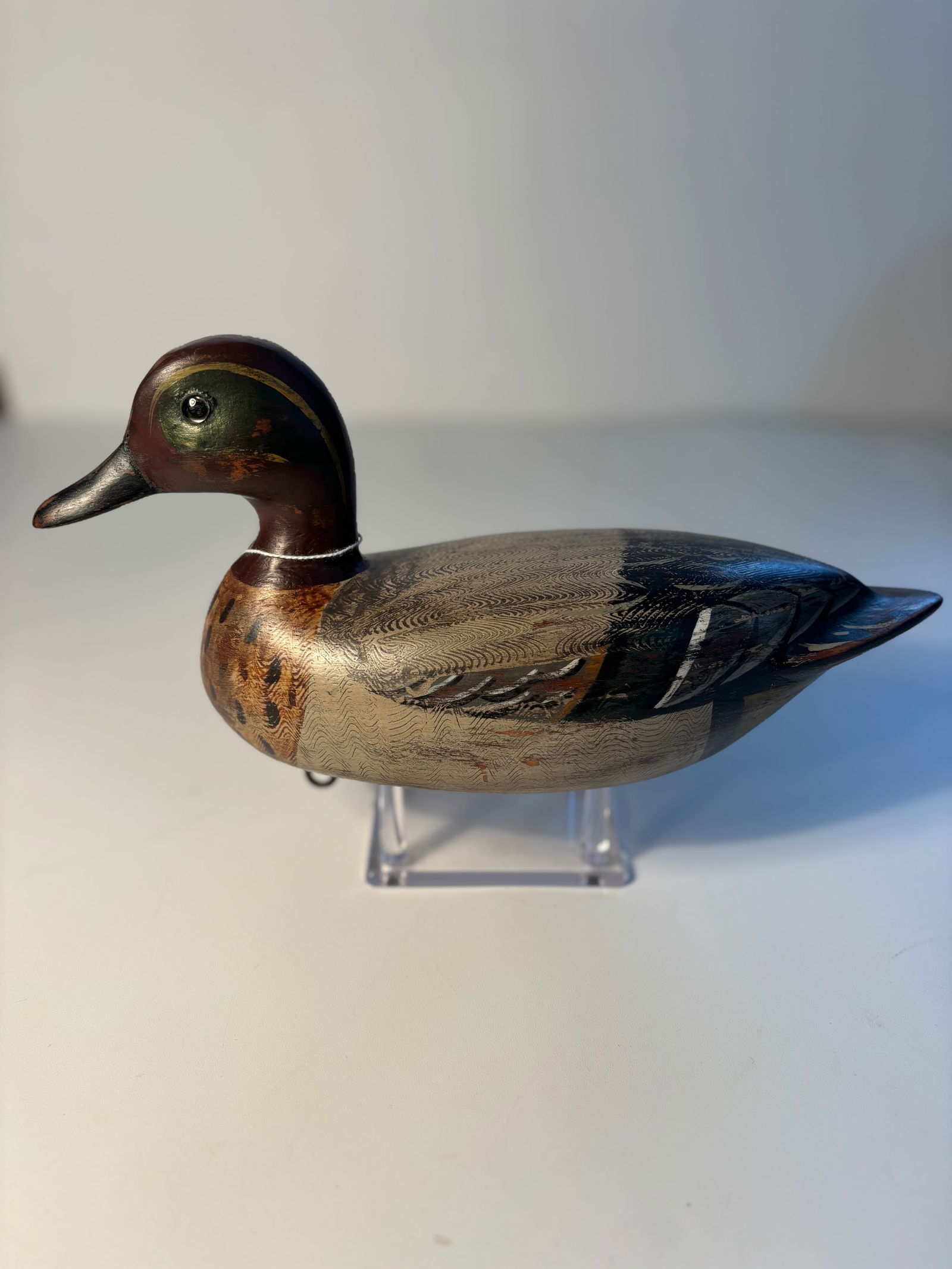 Weighted Green-Winged Teal Drake Duck Decoy  signed Perdew, Henry, Illinois. (1 of 10)