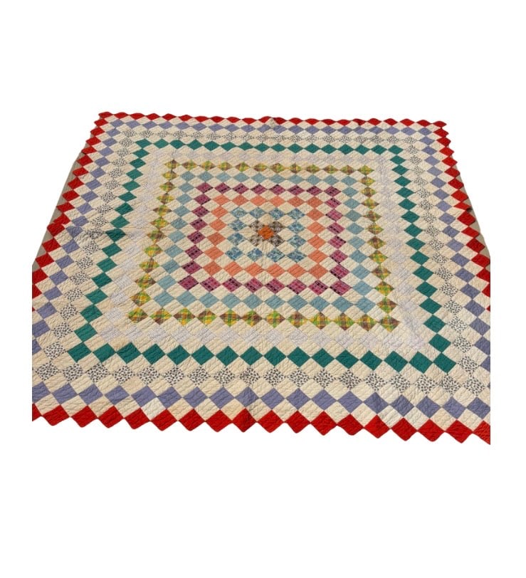 An American Handmade Vintage ‘Trip Around the World’ Patchwork Quilt (1 of 9)