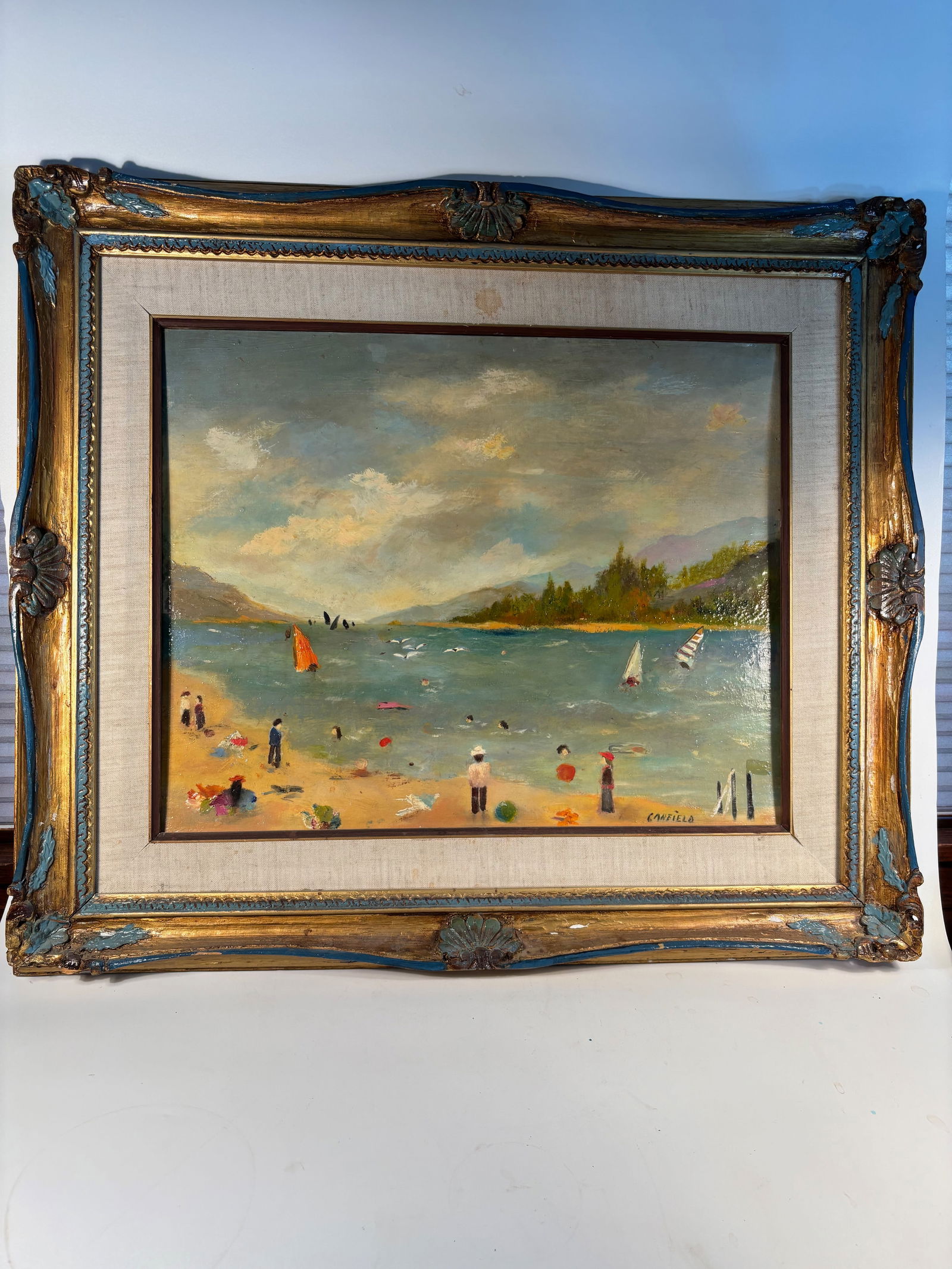 "Beach and Sailing Scene", Oil on Canvas, Signed Canfield (1 of 8)
