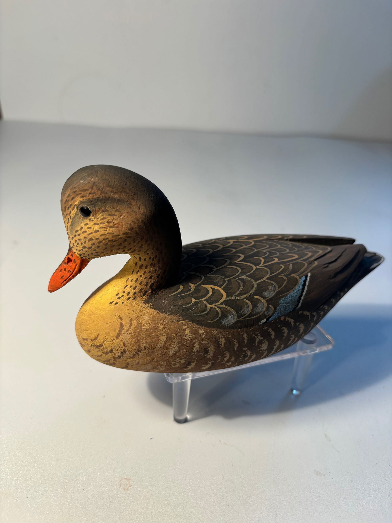 Tom Hunter carved wooden mallard female decoy signed (1 of 5)
