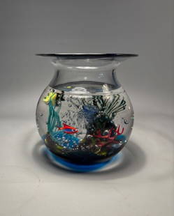 Elio Raffaeli Murano Art Glass Aquarium Fish Bowl: Italian Elio Raffaeli aquarium. Signed on bottom and made of glass. 5.5" H x 5.5" W.