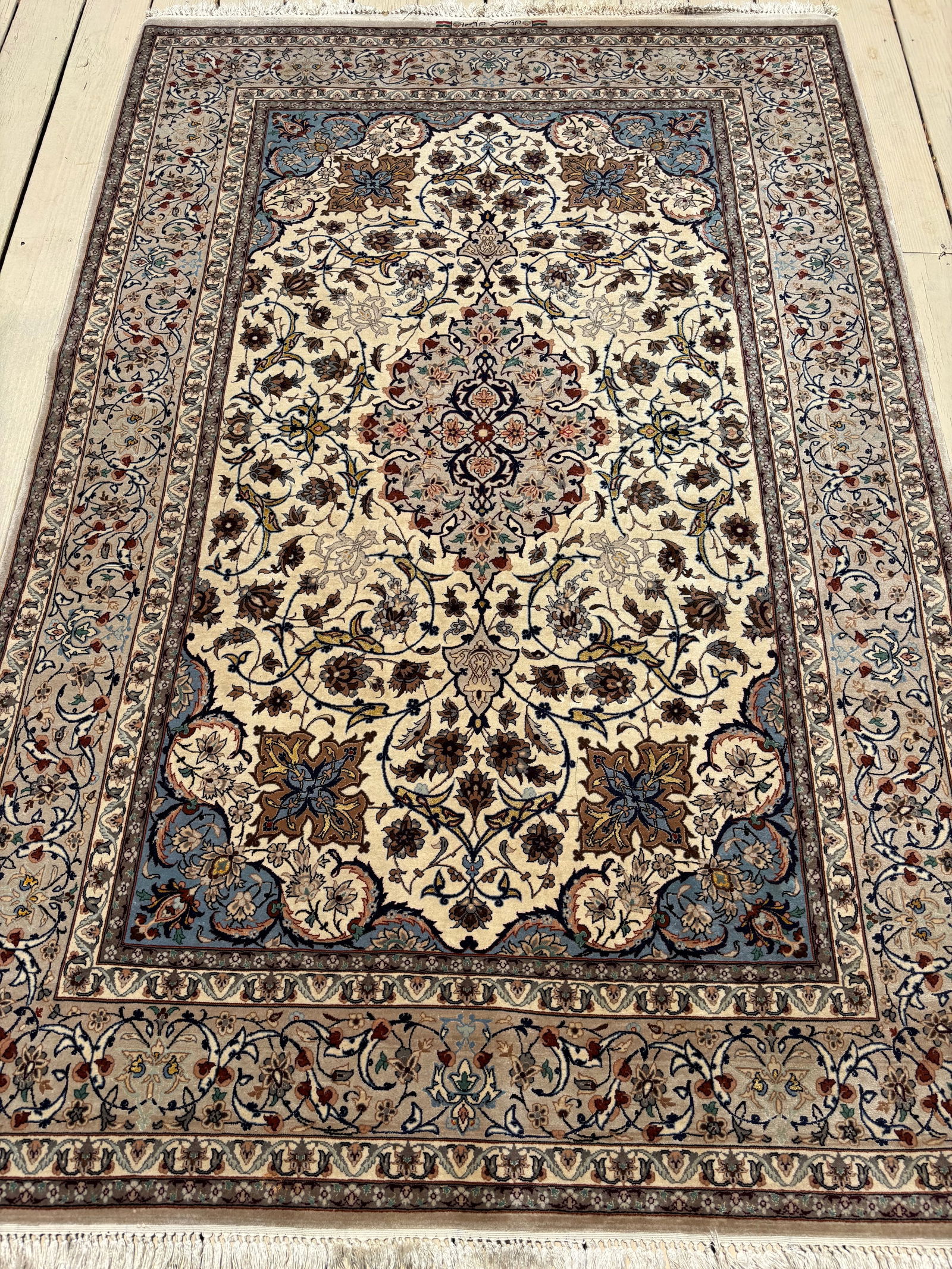 A Signed Persian Isfahan 100% Silk Rug by Hossein (1 of 8)