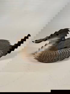 Hand-Carved Ruddy Duck Hen decoy signed and dated 1992: The piece from the American Wildlife Collection by Can-Tex Inc. The carving includes realistic incised feather patterns, soft natural coloration, and a felt-covered bottom with the original gold label