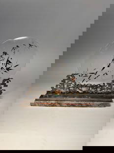 A Chinese scholar’s  Silver-Mounted Miniature Table Screen with Reverse-Painted Bamboo Glass and: Qing dynasty(1644-1912); A rare and finely detailed Chinese scholar’s miniature table screen, featuring a round reverse-painted glass panel depicting bamboo in ink brush style, set within a delicate