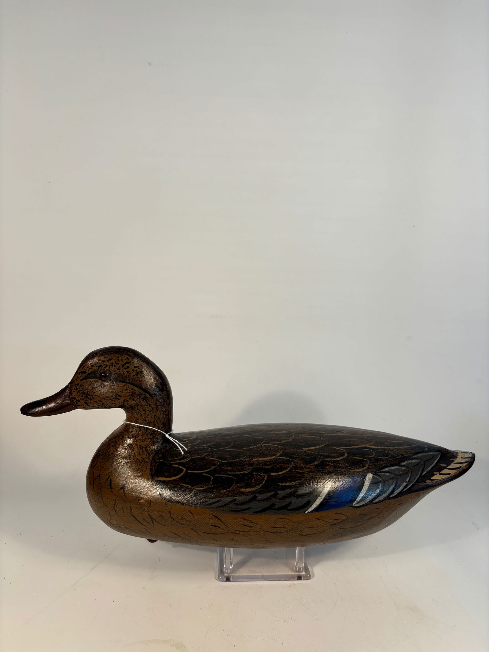 Illinois River Mallard Hen Decoy in the Style of Henry Perdew, Reverse Branded, Weighted (1 of 11)