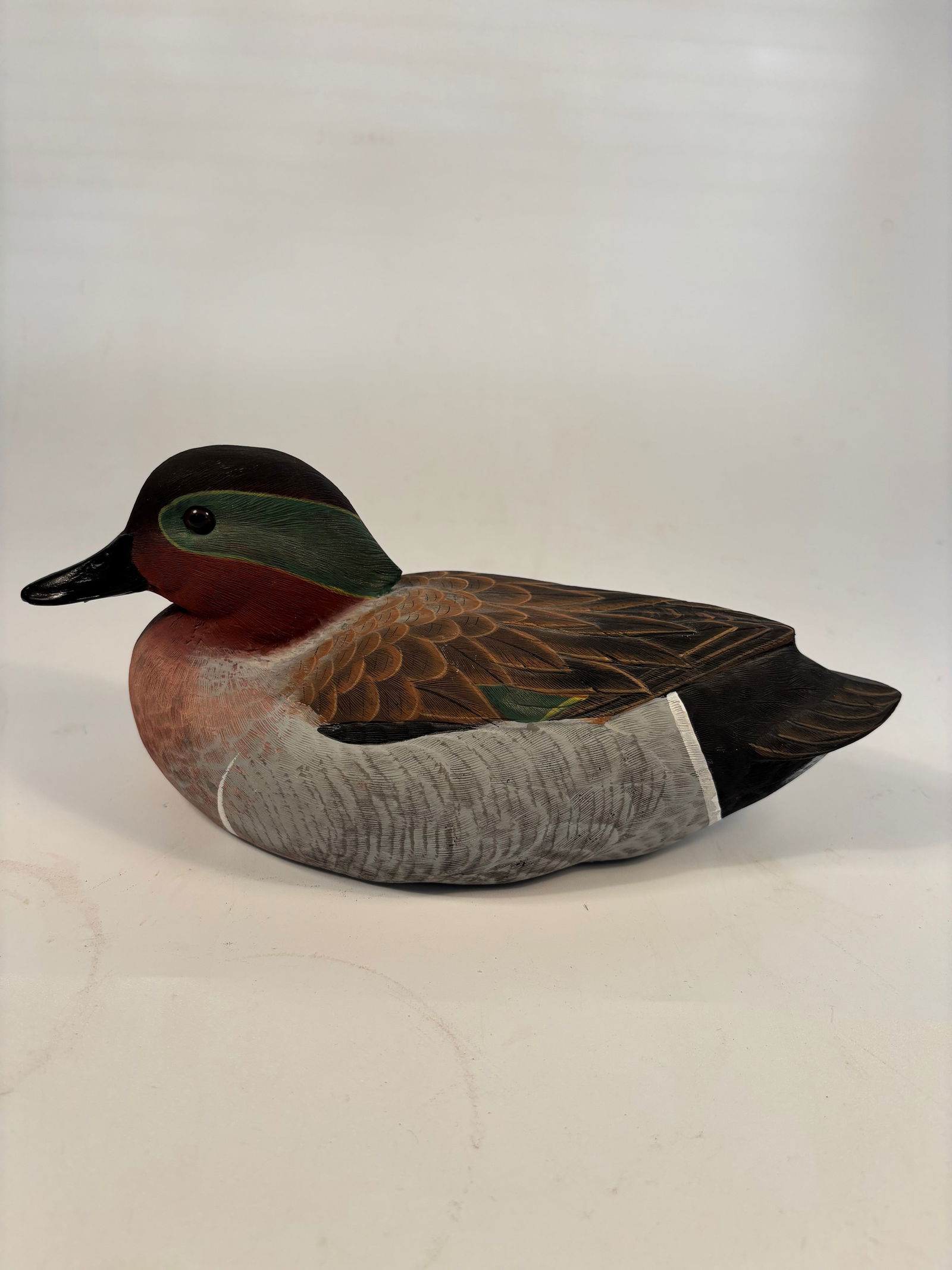 Green Wing Teal Drake decoy carving by R. Thomas 12-5-90 (1 of 7)