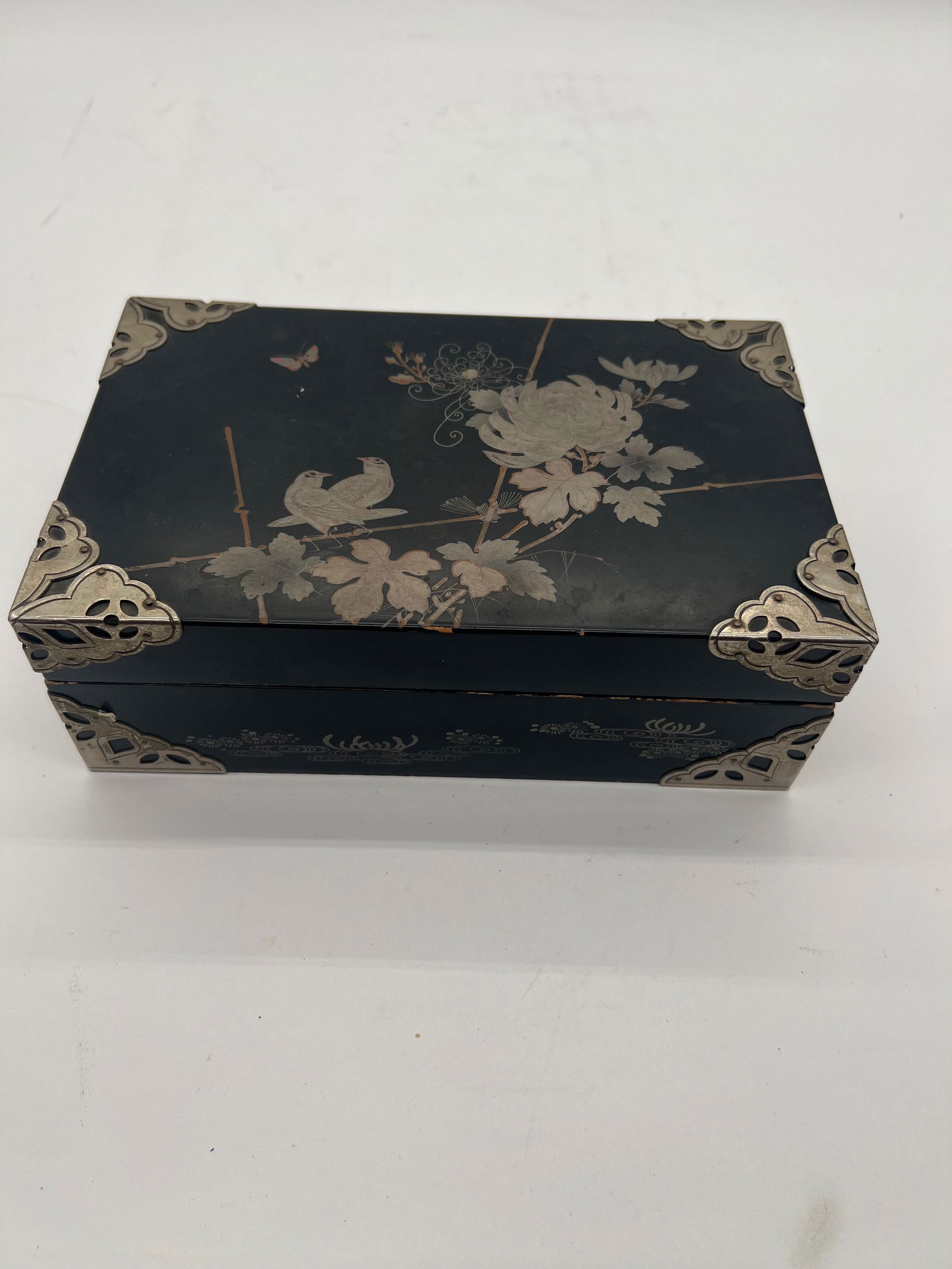 A Japanese lacquerware box with metal corner protectors (1 of 12)