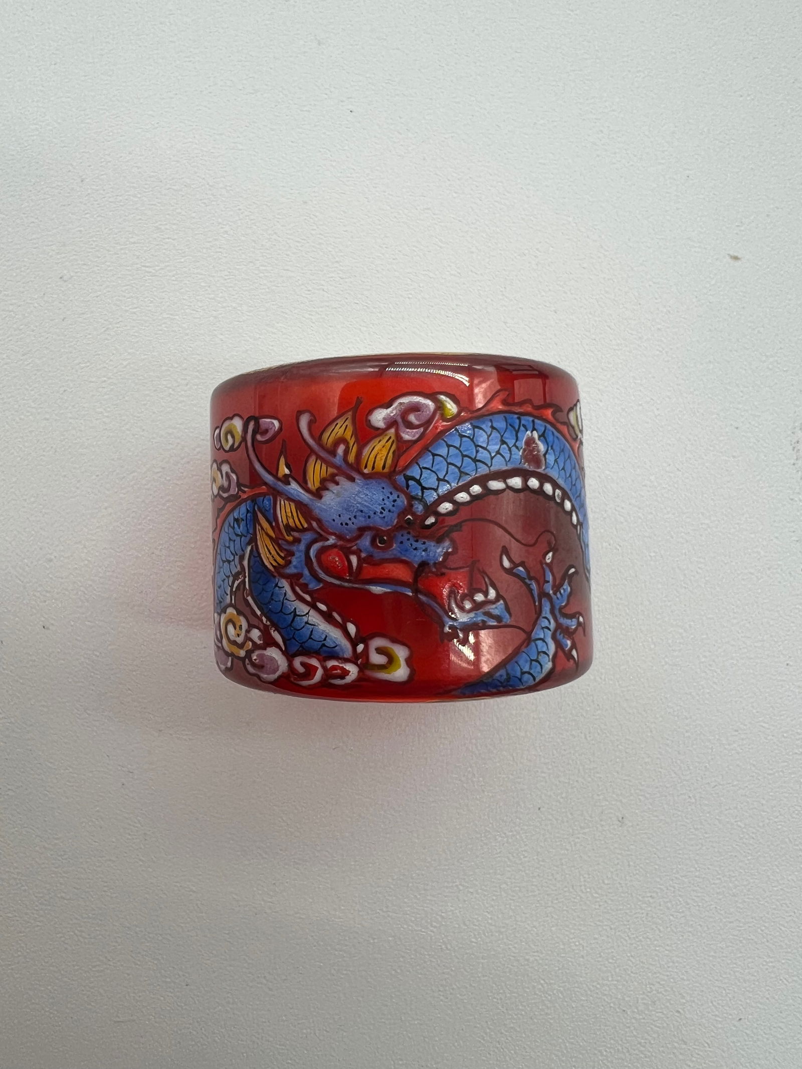 A vintage red glass with enameled dragon archer ring (1 of 6)