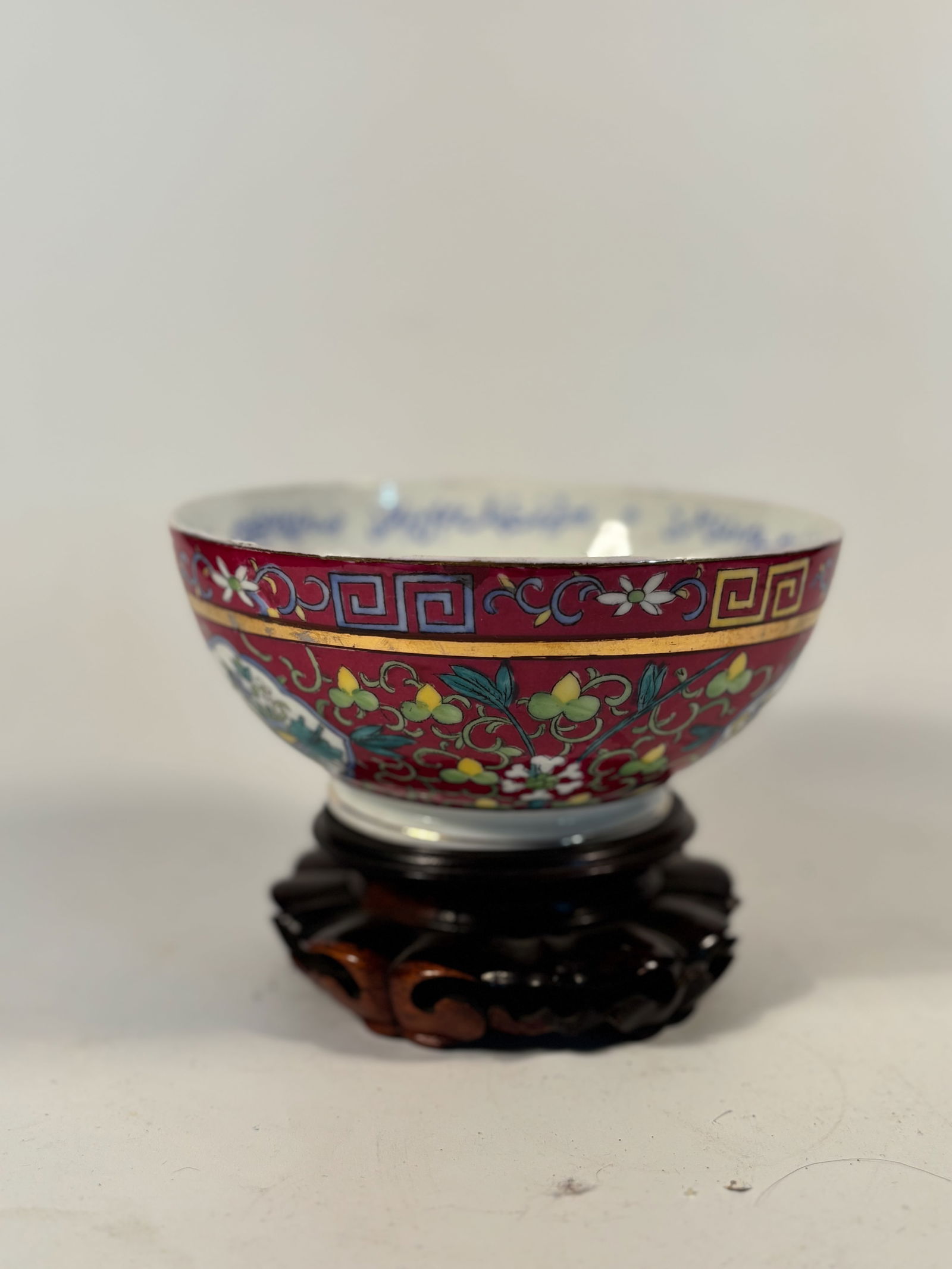 A Russian Gardner Porcelain Bowl with Hand-Painted Islamic Decoration: Circa 1880s , A finely hand-painted antique porcelain bowl produced by the Gardner Porcelain Factory, Russia, circa 1880s. This exquisite piece features a vivid Islamic-inspired floral design in vibra