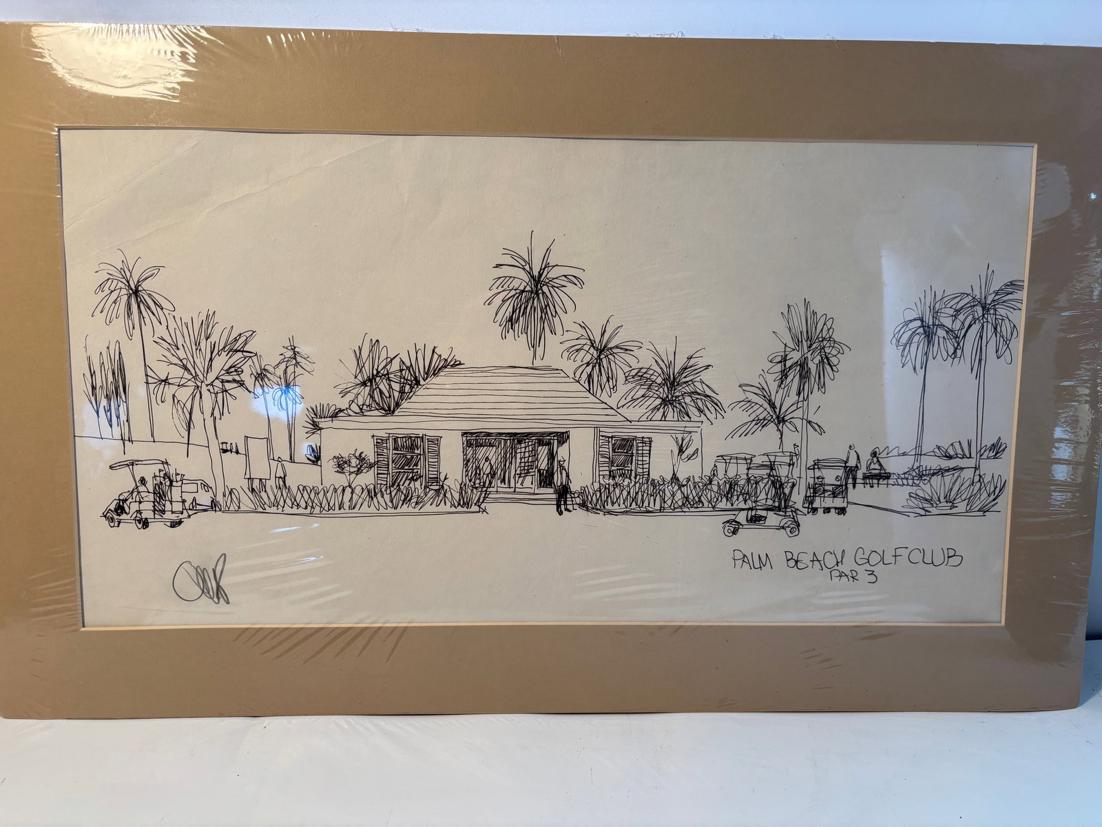 Pen-and-ink architectural Sketch "PALM BEACH GOLF CLUB PAR 3, Palm Beach, Florida "signed by William: William Orlandorf (American, 1924-1996), was a lifelong Chicago resident and world recognized artist sketched and painted Chicago and the cities of Europe for over 30 years. Bill's style is neo-impres