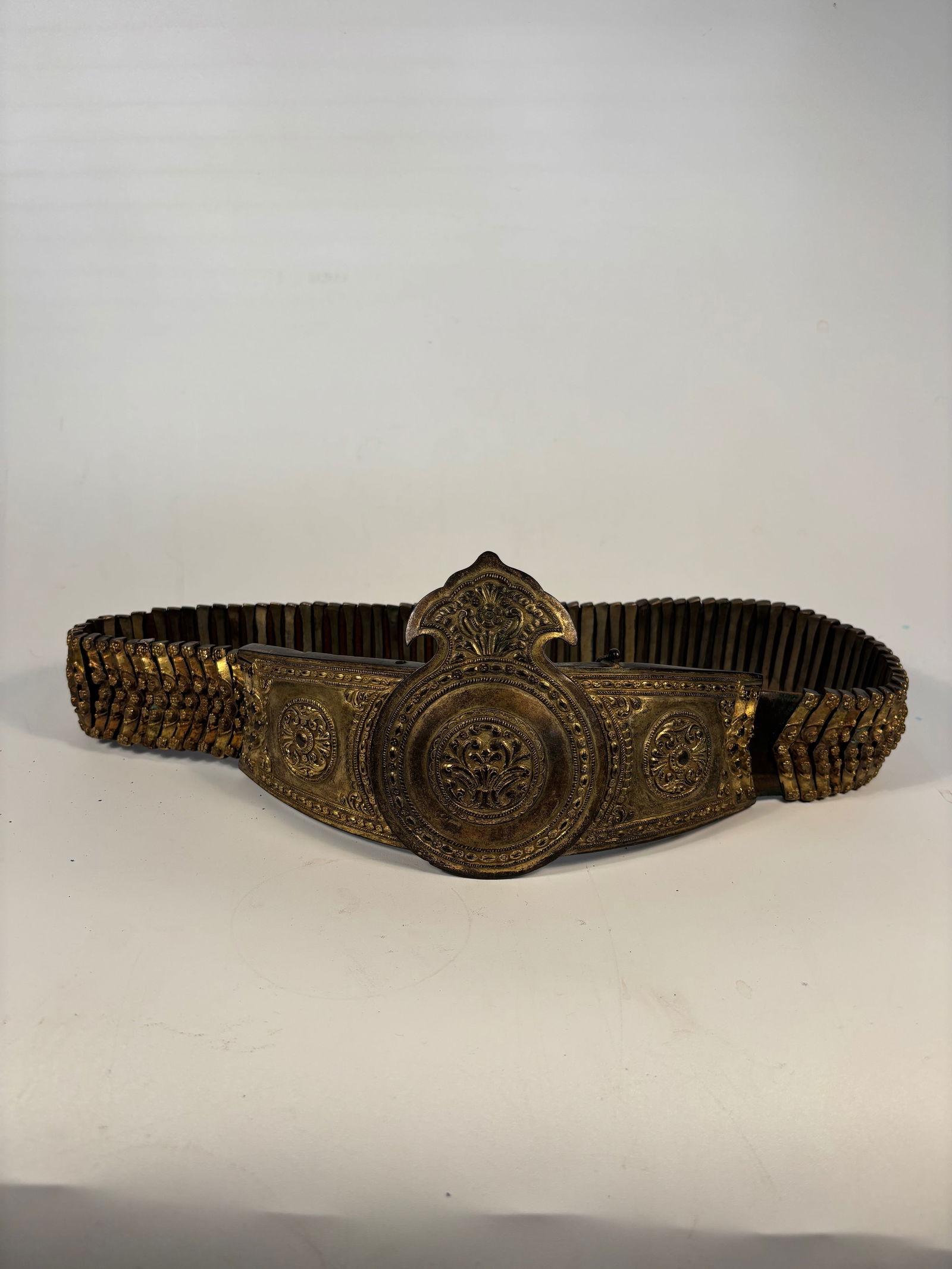 A Mongolian Gilded Bronze Ceremonial Belt with  Medallion Clasp (1 of 8)