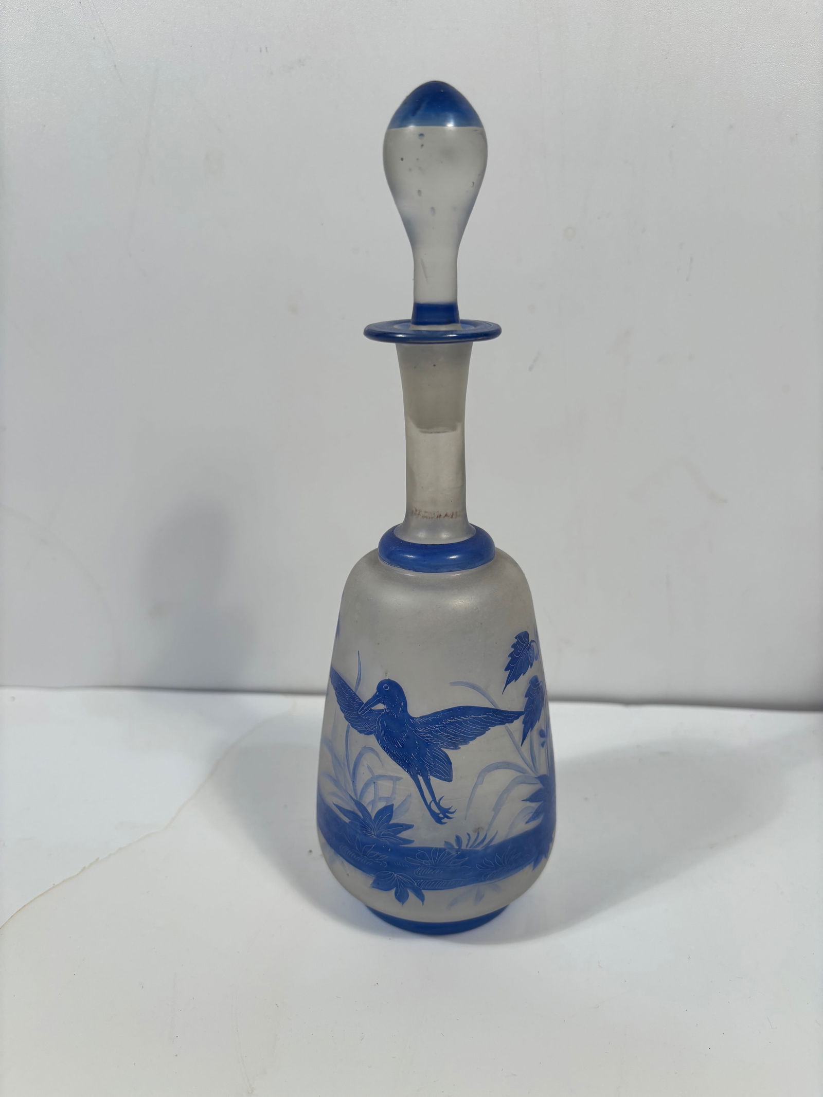 A Bohemian or French frosed glass and acid etched antique perfume bottle (1 of 10)