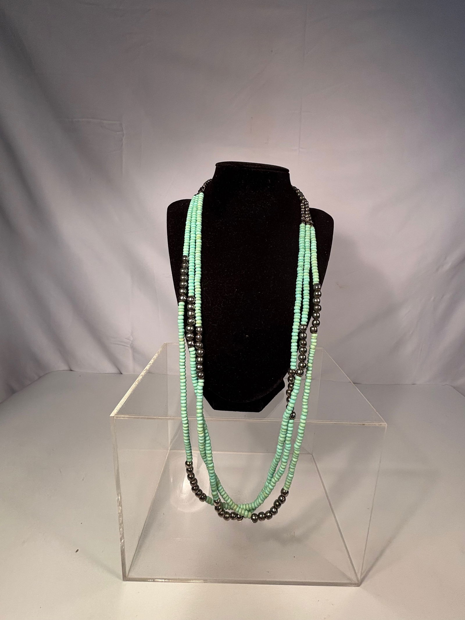 Southwestern Multi-Strand Turquoise Heishi and Metal Bead Necklace (1 of 5)