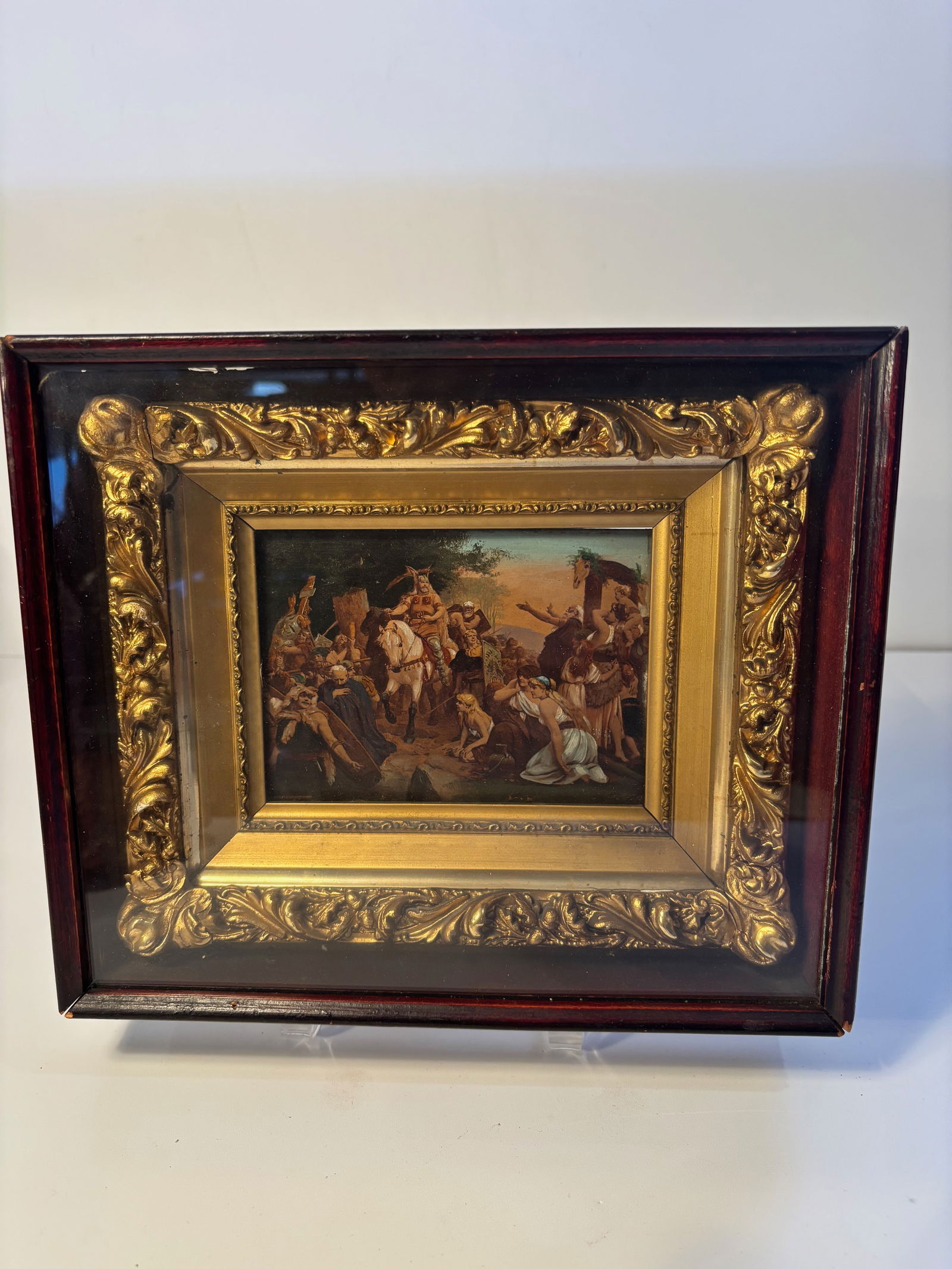 Miniatue oil painting on board with gilt frame (1 of 9)