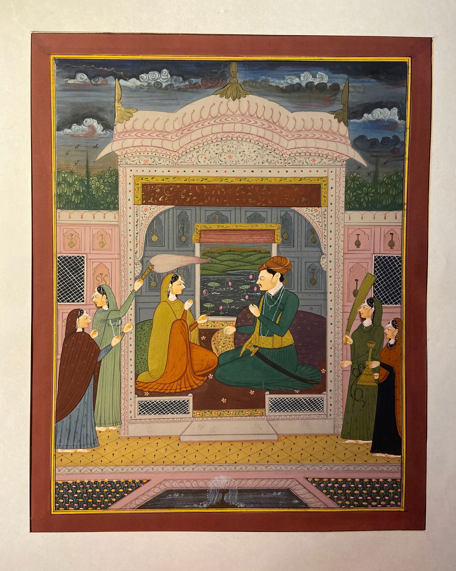 Indian Gouache Miniature of  a Prince and Lady in Palace Interior (1 of 16)